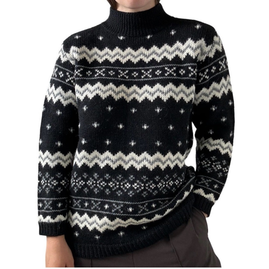 Vintage 90âs Liz Claiborne Black And White Wool Turtleneck Sweater Euc M